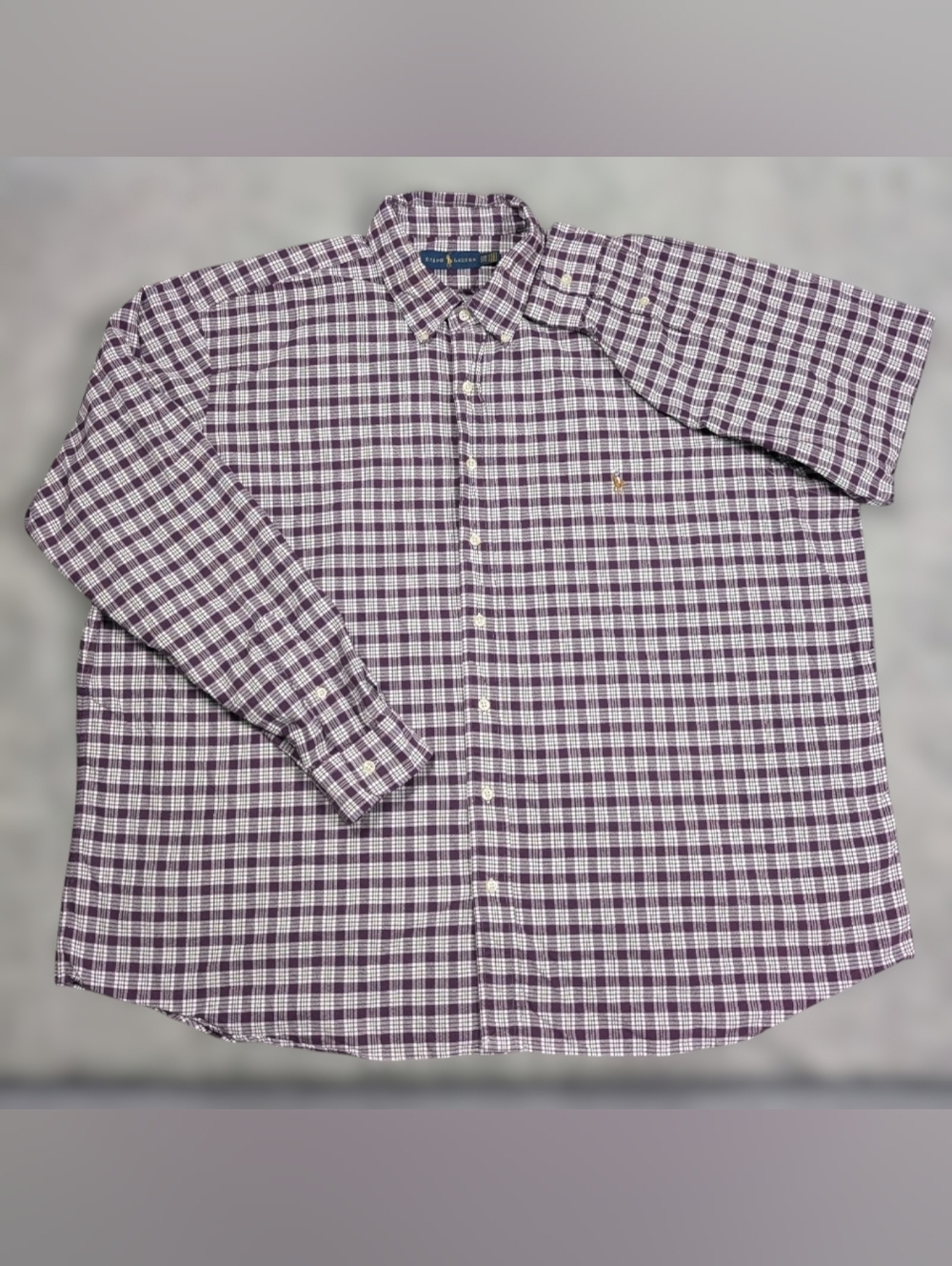 Ralph Lauren Oxford Shirt Men 2XB Big Purple Checkered Plaid Classic Pony